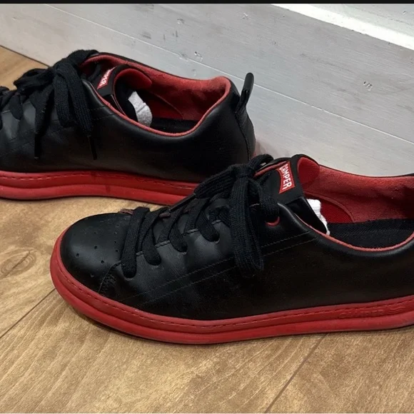Runner leather Camper Men's Black Sneakers with Red Accents - Picture 2 of 4